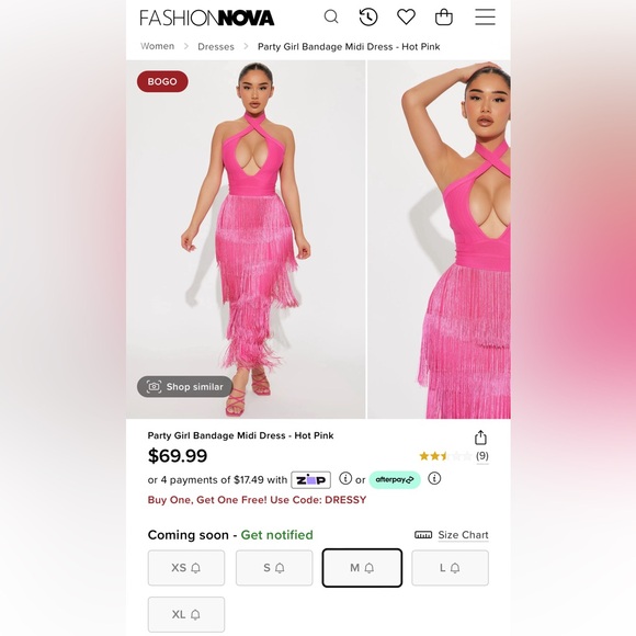 Bandage Fringe Midi Dress - Hot Pink - Picture 2 of 3